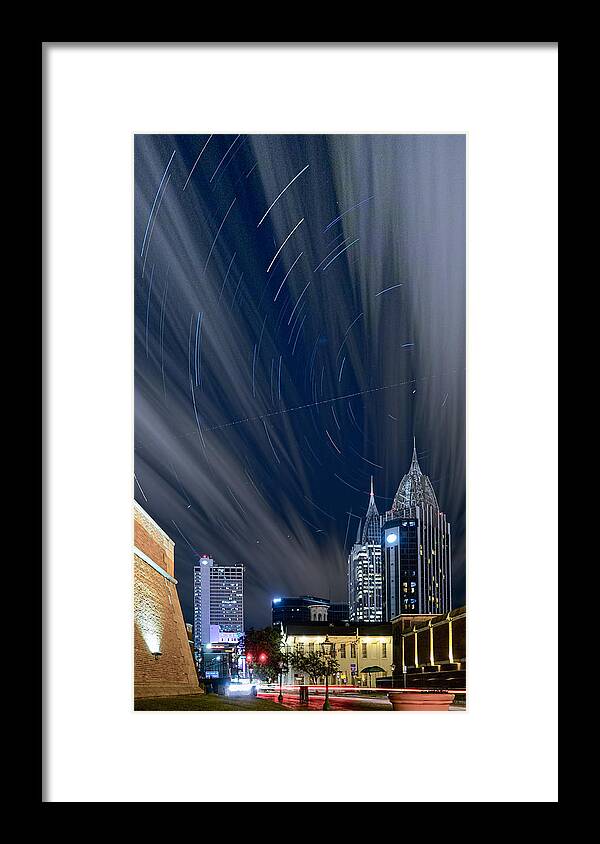 City Framed Print featuring the photograph Star Trails and City Lights by Brad Boland