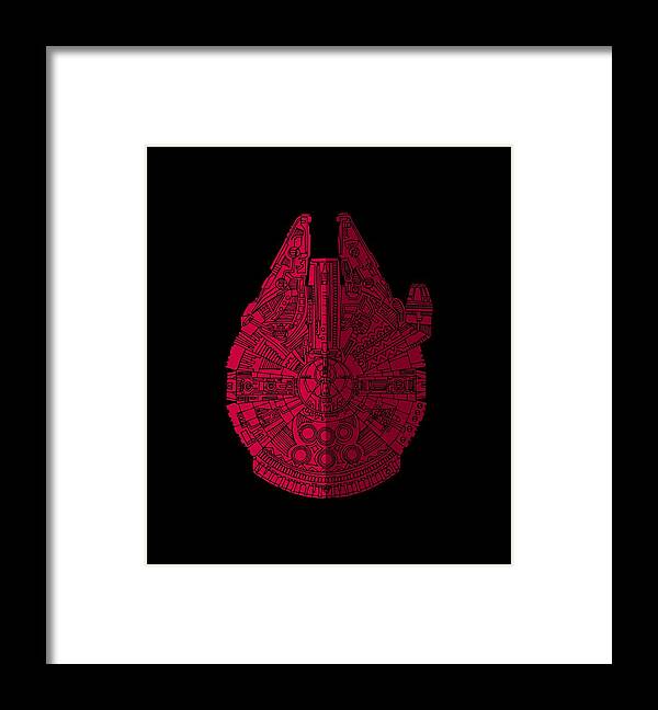 Millennium Framed Print featuring the mixed media Star Wars Art - Millennium Falcon - Red, Black by Studio Grafiikka