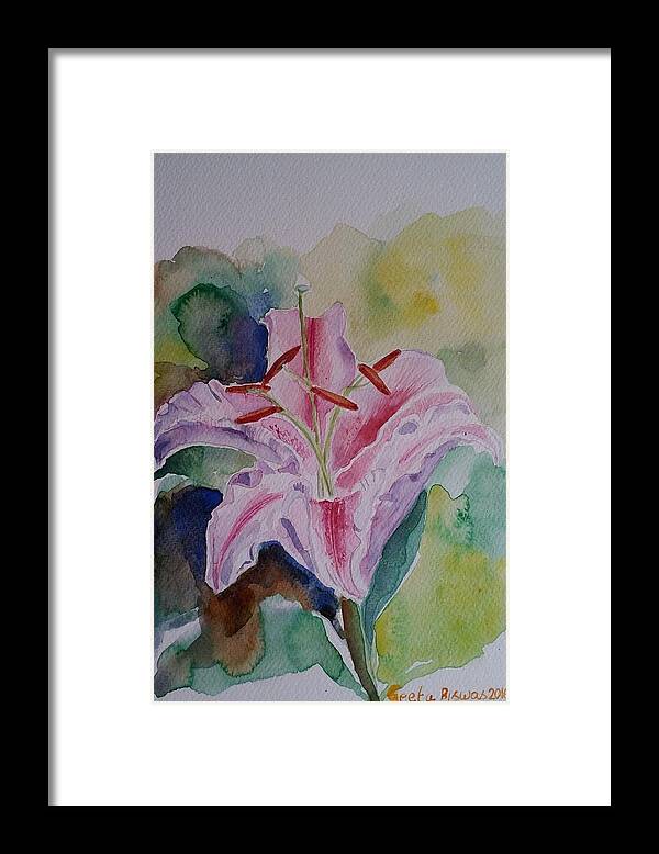 Stargazer Framed Print featuring the painting Stargazer Lily Watercolor still life gift by Geeta Yerra