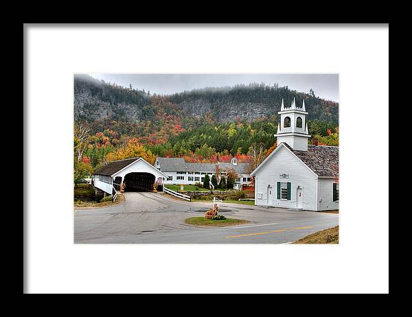 New Hampshire Framed Print featuring the photograph Stark Covered Bridge and Village by Brett Pelletier
