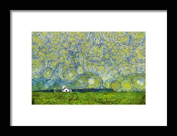 White Framed Print featuring the photograph Starry Ballintoy Church by Nigel R Bell
