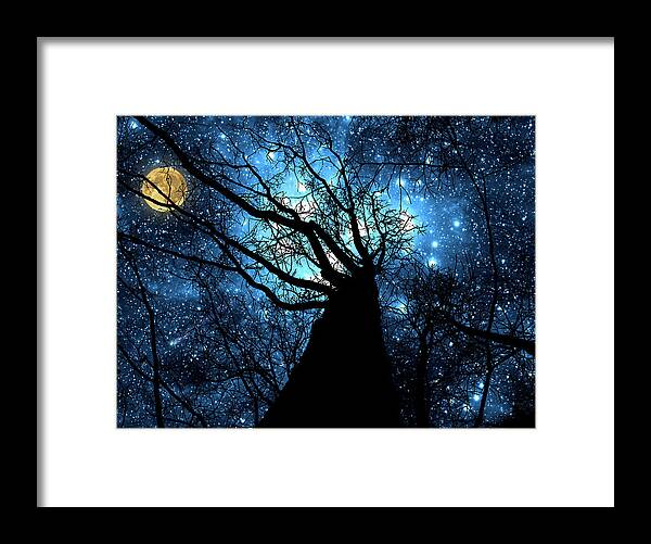 Stars Framed Print featuring the mixed media Starry Night and Moon by Dave Lee