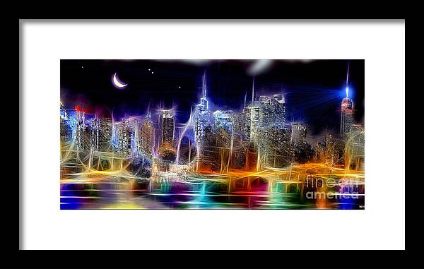Starry Night Nyc Skyline Framed Print featuring the mixed media Starry Night NYC Skyline by Daniel Janda