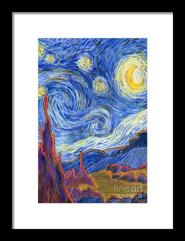 Van Gogh Starry Night Framed Print featuring the mixed media Starry Night on Mars by Michelle Rouch