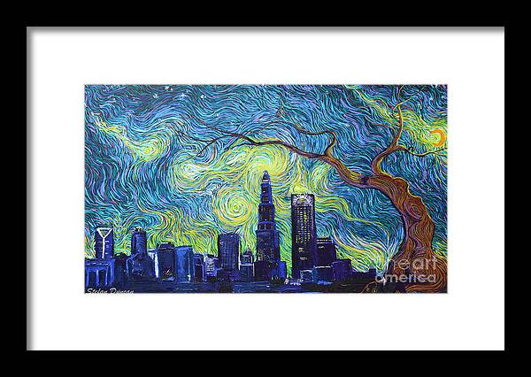 Impressionism Framed Print featuring the painting Starry Night Over The Queen City by Stefan Duncan