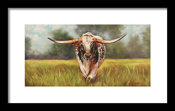 Texas Brand Art Framed Print featuring the painting State Your Business by Karen Kennedy Chatham