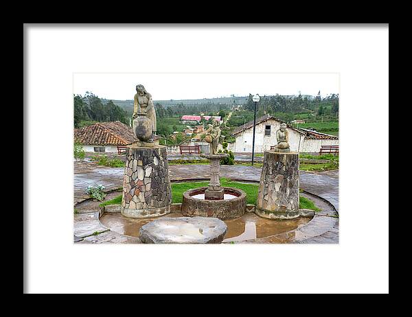 Huancas Framed Print featuring the digital art Statue in the Huancas Plaza des Armas by Carol Ailles