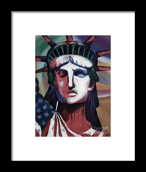 New York Framed Print featuring the painting Statue of Liberty HB5T by Gull G