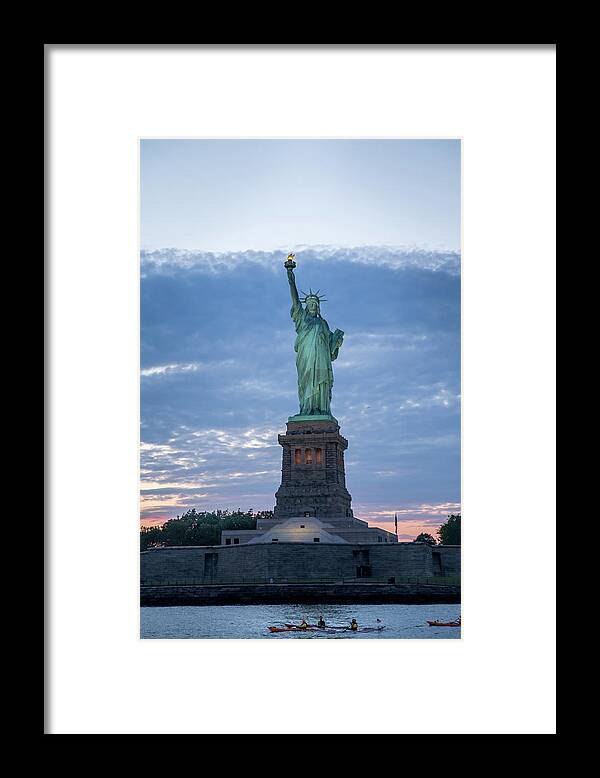 Nyc Framed Print featuring the photograph Statue of Liberty - Sunset by Frank Mari