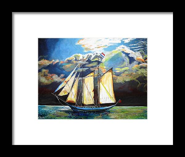 Sailing Ship Framed Print featuring the painting Steady as She Goes by Mike Benton