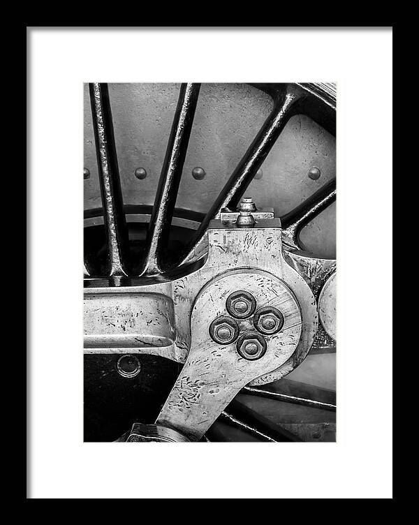 Vintage Framed Print featuring the photograph Steam Engine Wheel BW by Rick Deacon
