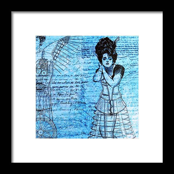 Steampunk Framed Print featuring the mixed media Steampunk Girls in Blues by Nikki Marie Smith