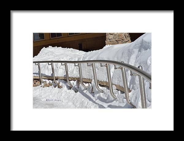 Snow Framed Print featuring the photograph Steel Hand Rail in Snow by Kae Cheatham