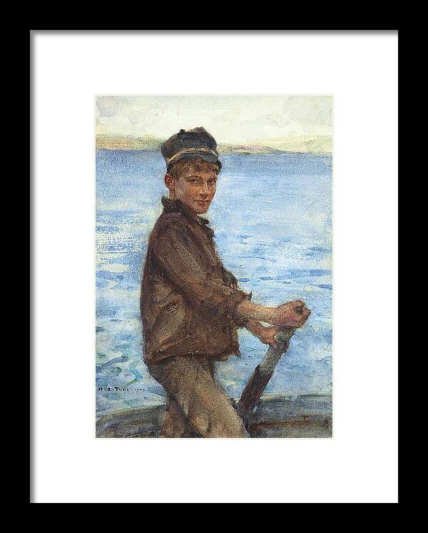 Steering Framed Print featuring the painting Steering the Punt by Henry Scott Tuke