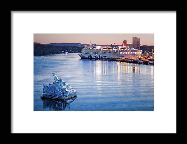 Blue Hour Framed Print featuring the photograph Stenaline Ferry in the Oslo Harbor by Adam Rainoff
