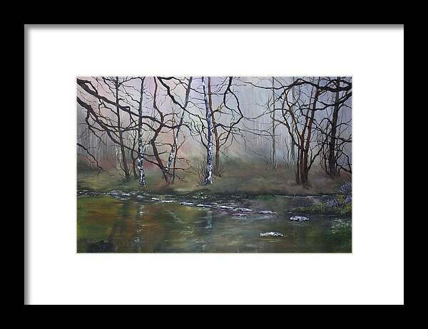 Fairoak Pools Framed Print featuring the painting Stepping Stones on Cannock Chase by Jean Walker