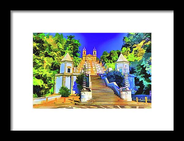 Portugal Cathedral Framed Print featuring the digital art Steps to Cathedral by Rick Bragan