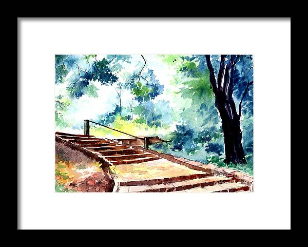Landscape Framed Print featuring the painting Steps to eternity by Anil Nene