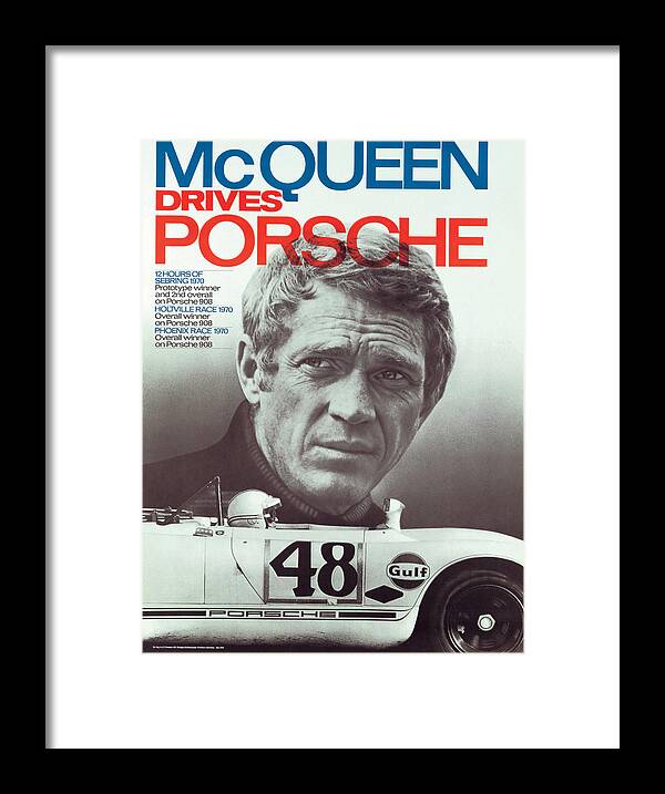 Steve Mcqueen Drives Porsche Framed Print featuring the digital art Steve McQueen Drives Porsche by Georgia Fowler
