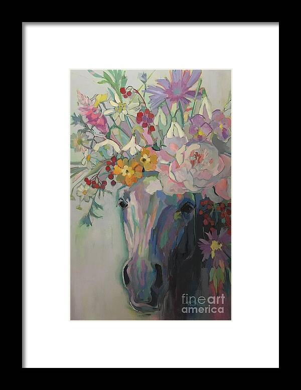 Equine Framed Print featuring the painting Steven's Bouquet by Kimberly Santini