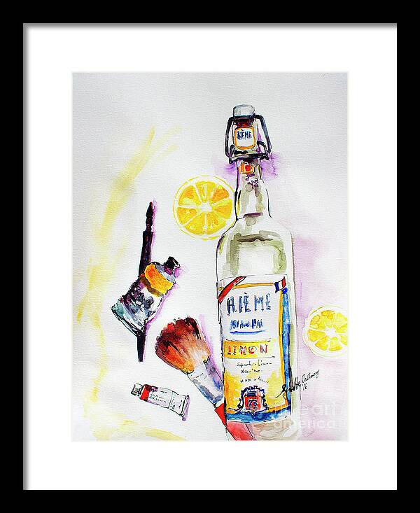 Bottles Framed Print featuring the painting Still life Bottle Brushes Paint Tubes Watercolor by Ginette Callaway