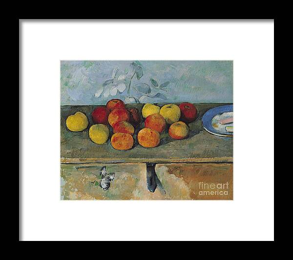 Still Framed Print featuring the painting Still life of apples and biscuits by Paul Cezanne