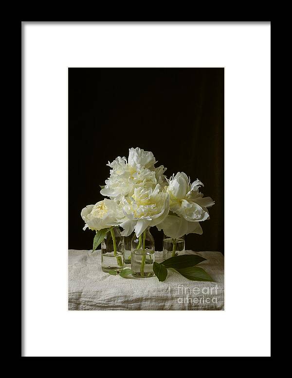 Edward Fielding Framed Print featuring the photograph Still Life of Peony Flowers on table by Edward Fielding