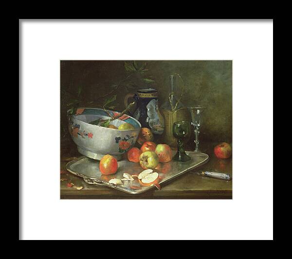Fruit Bowl Framed Print featuring the painting Still Life with Apples by Eugene Henri Cauchois