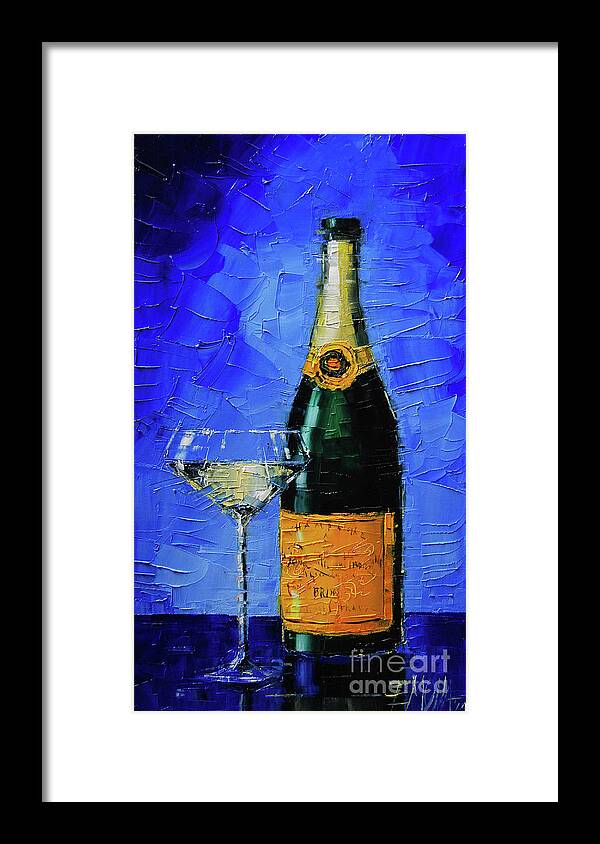 Still Life Framed Print featuring the painting Still life with champagne bottle and glass by Mona Edulesco