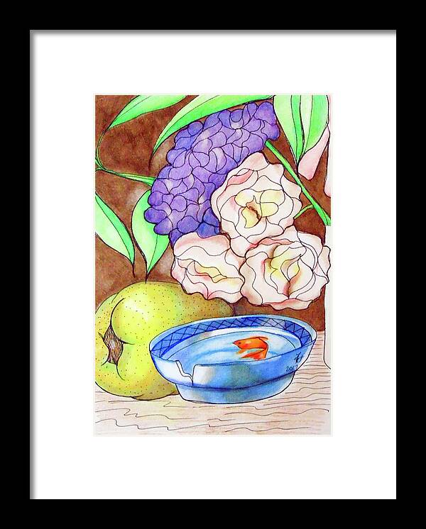 Fish Framed Print featuring the drawing Still Life with fish by Loretta Nash