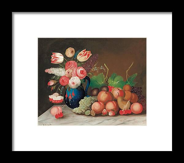 Flower Framed Print featuring the painting Still life with fruit and flowers by William Buelow Gould