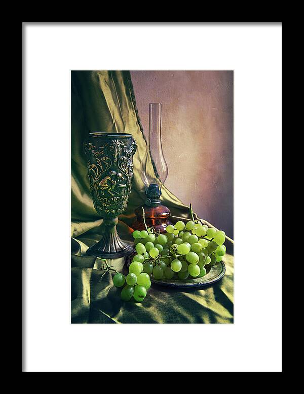 Still Life Framed Print featuring the photograph Still life with green grapes by Jaroslaw Blaminsky