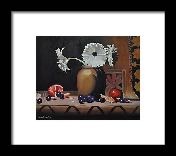 Still Life Framed Print featuring the painting Still Life with Orange by Phil Hopkins