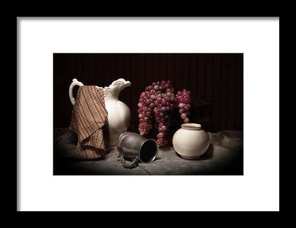 Pticher Framed Print featuring the photograph Still Life with Pitcher and Grapes by Tom Mc Nemar
