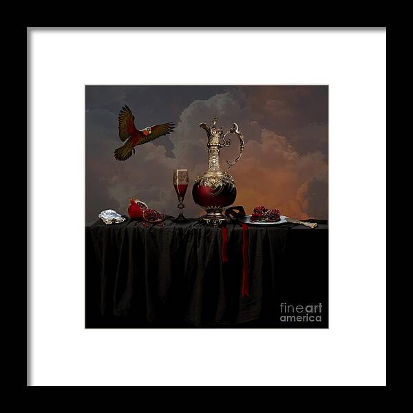 Red Framed Print featuring the photograph Still life with pomegranate by Alexa Szlavics