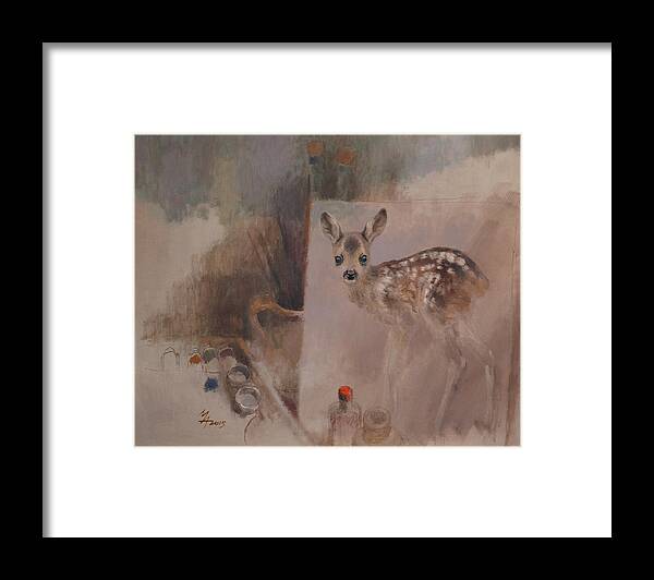 Roe Framed Print featuring the painting Still Life with Roe Fawn Painting by Attila Meszlenyi