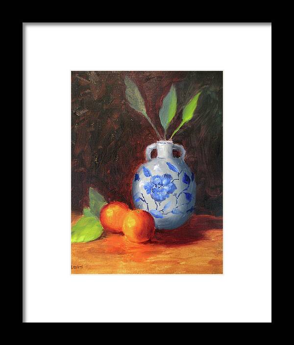 Oranges Framed Print featuring the painting Still Life with Vase and Fruit by Liberty Dickinson