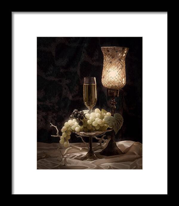 Alcohol Framed Print featuring the photograph Still life with wine and grapes by Tom Mc Nemar