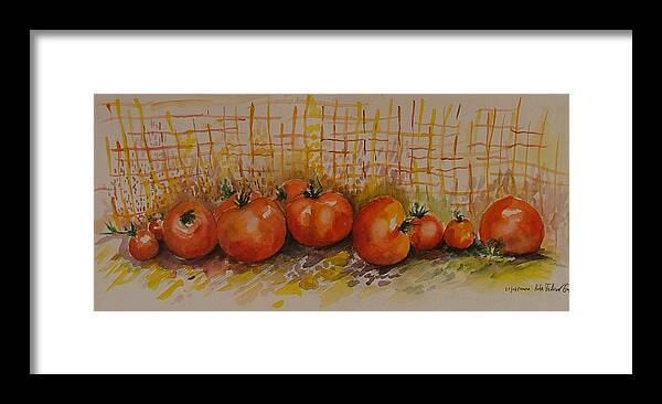 Tomatoes Framed Print featuring the painting Still Life with Tomatoes by Rita Fetisov