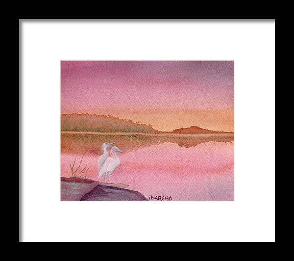 Sunset Framed Print featuring the painting Still Sunset by Marsha Woods