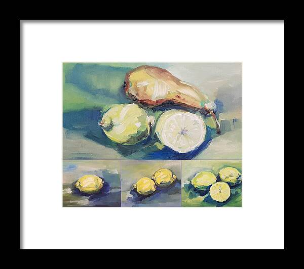 Lemon Framed Print featuring the painting Still with Lemon and Pear by Christel Roelandt