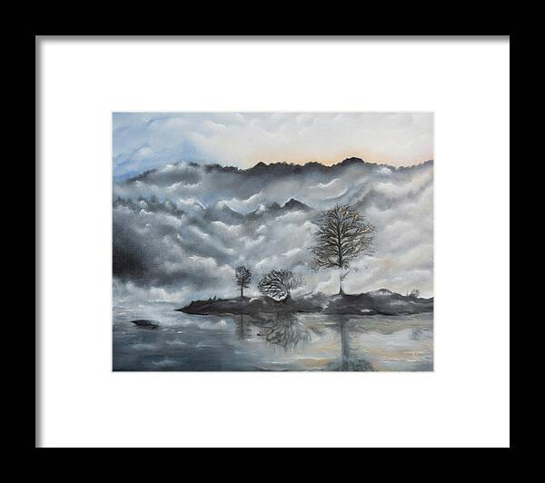 Lake Framed Print featuring the painting Stillness by Neslihan Ergul Colley