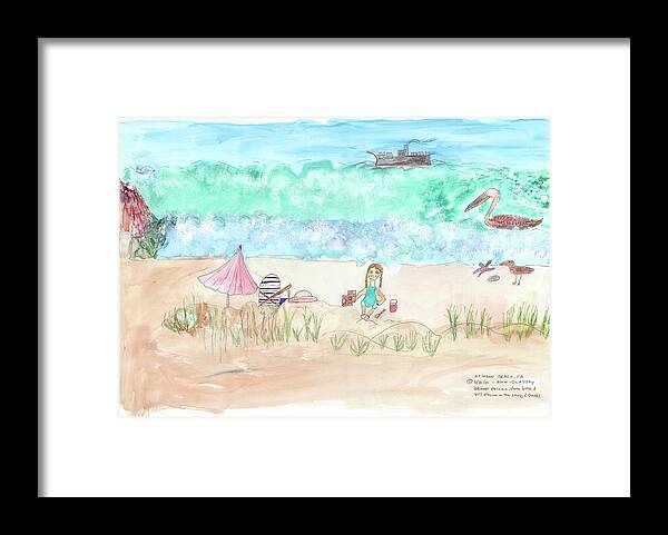 Pelican Framed Print featuring the painting Stinson Beach by Helen Holden-Gladsky