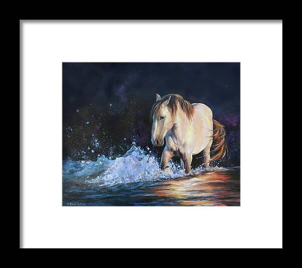 Wild Horse Painting Framed Print featuring the painting Stirring Up the Morning by Karen Kennedy Chatham