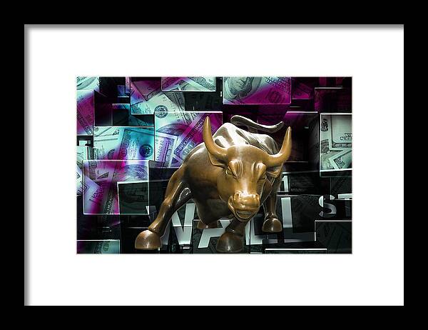 Wall Street Bull Framed Print featuring the mixed media Stock Futures by Marvin Blaine