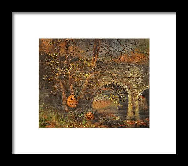 Halloween Framed Print featuring the painting Stone Bridge and Wicked Laughter by Tom Shropshire