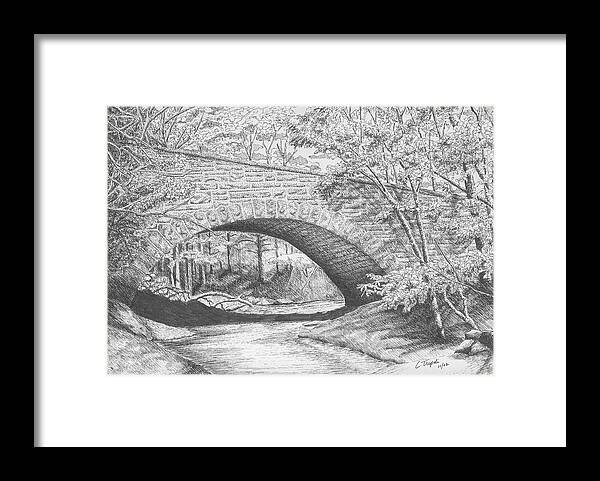 Landscape Framed Print featuring the drawing Stone Bridge by Lawrence Tripoli