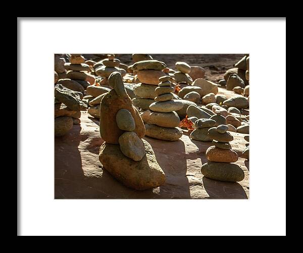 Stones Framed Print featuring the photograph Stone Cairns 7791-101717-1cr by Tam Ryan