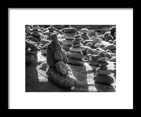 Stones Framed Print featuring the photograph Stone Cairns 7791-101717-2cr-bw by Tam Ryan