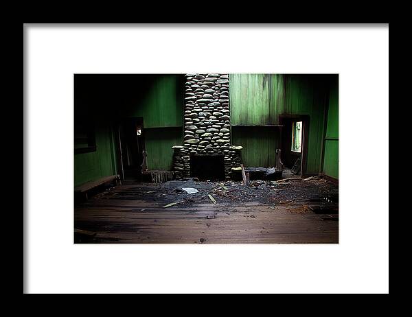 Abandoned Home Framed Print featuring the photograph Stone Fireplace by Mike Eingle